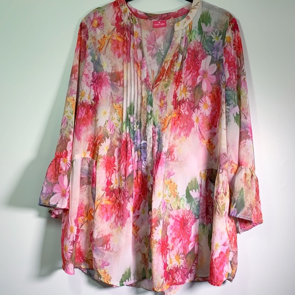 Together Tops - Together sheer floral blouse bell sleeves.